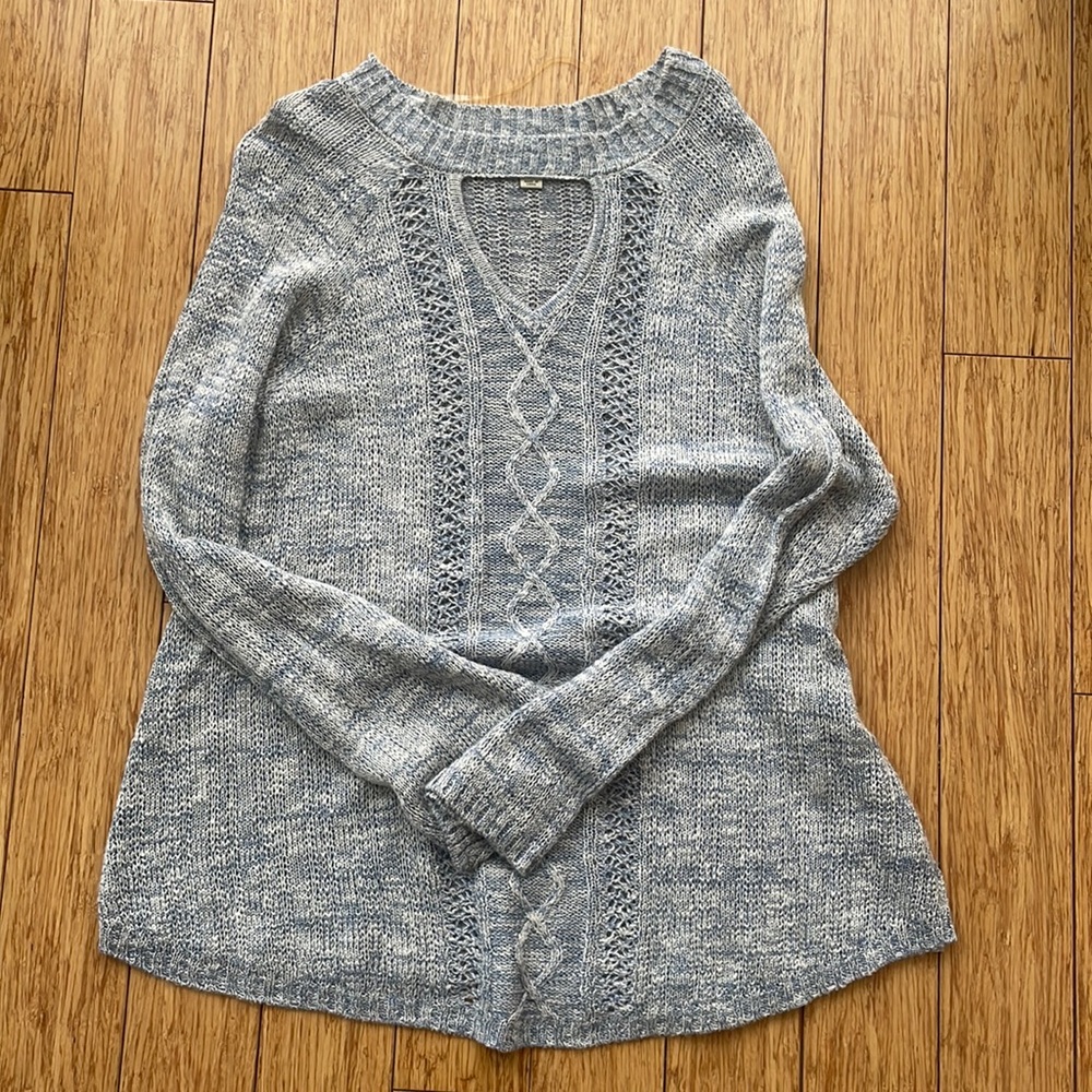Like New ONE WORLD Light Blue Notch Neck Soft Sweater